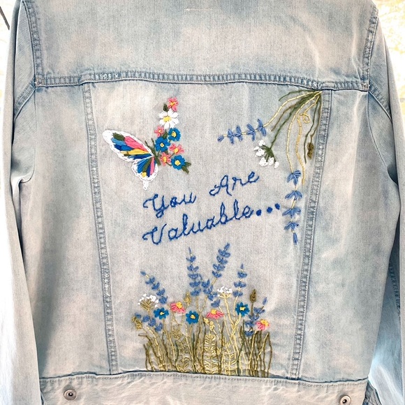 YOU ARE VALUABLE Hand Embroidered Denim Jacket - Picture 5 of 5